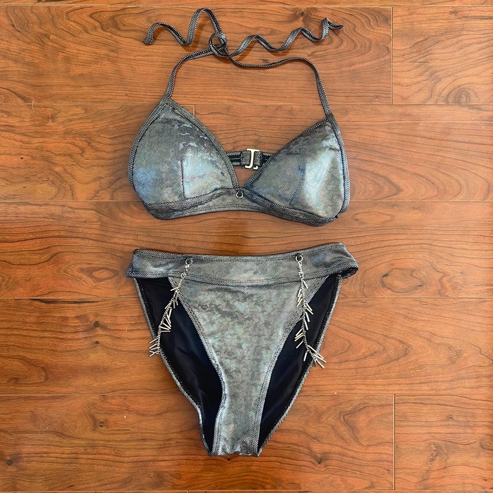 Hot Topic Two Piece Holographic High Waist Festival Matching Set Bikini